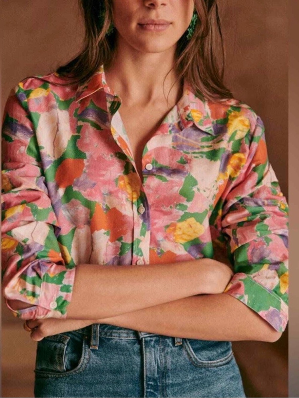Sezane Pierro Shirt × Geoffroy Pithon
Pink Green Abstract Size 46 Fr / 14 US